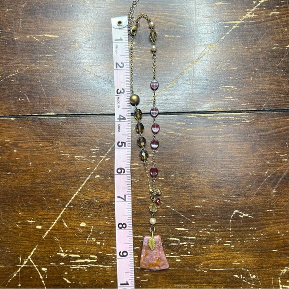 Handmade vintage and new pieces mixed up-cycled necklace with real stone pendant - Picture 13 of 13